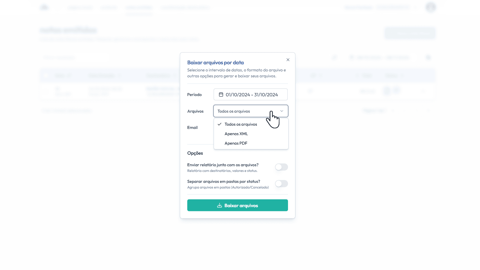 Selecione o(s) tipo(s) de arquivo