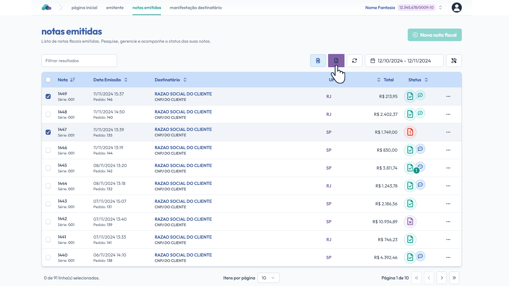 Opção: Baixar arquivos selecionados
