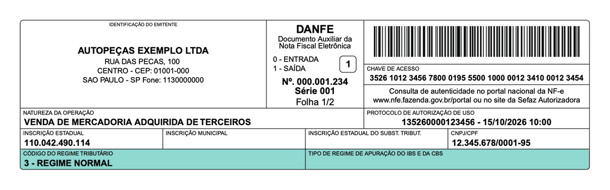 Nova linha do cabeçalho com o código do regime tributário.