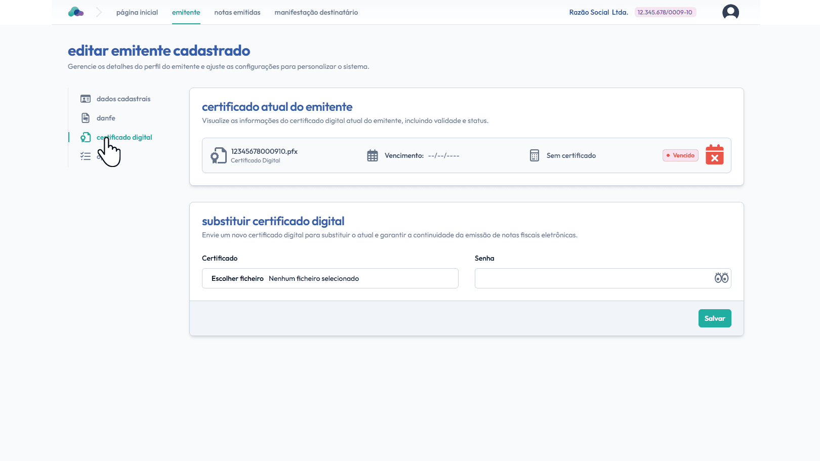 Clique em: certificado digital