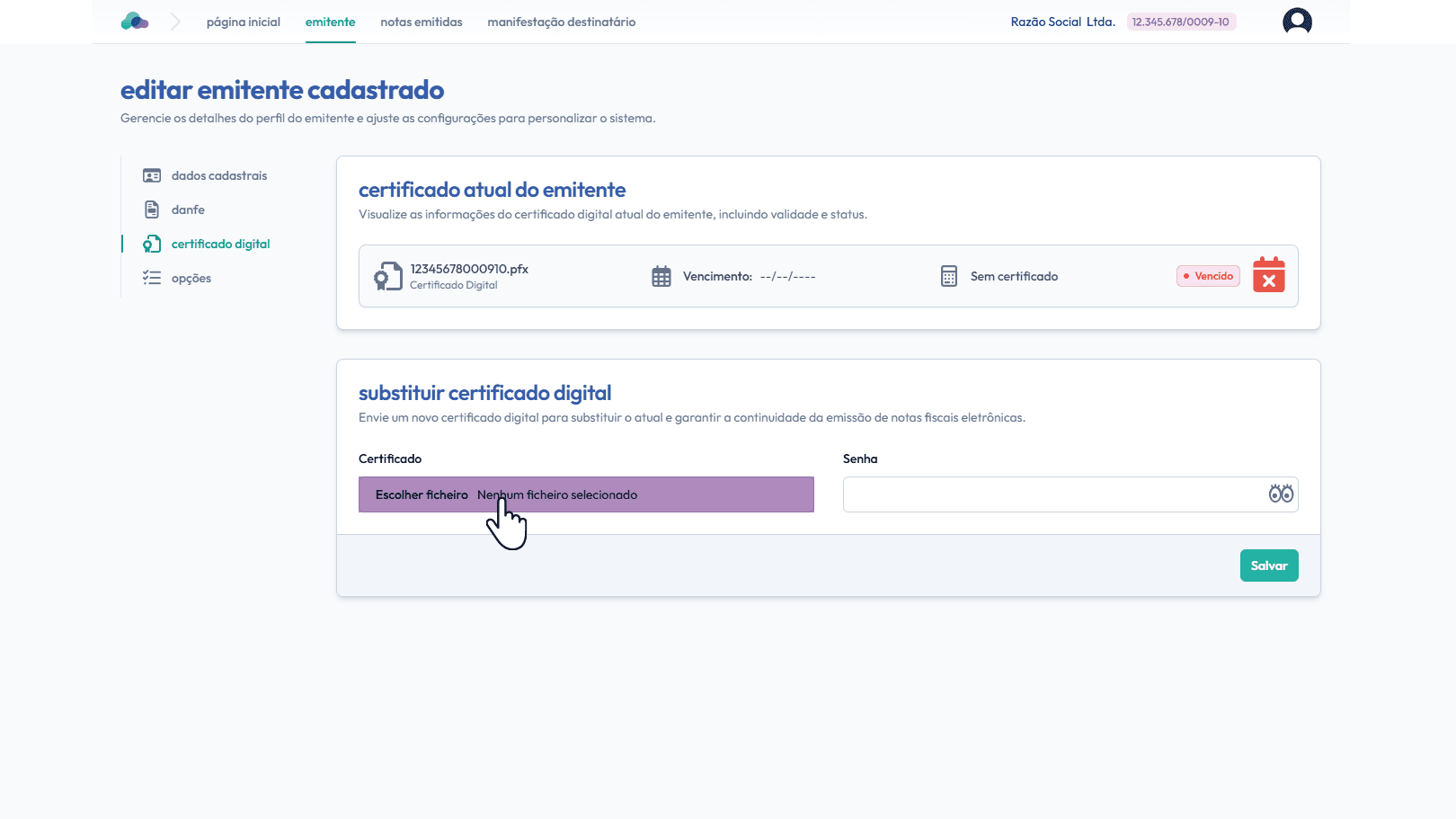 Clique na área destacada