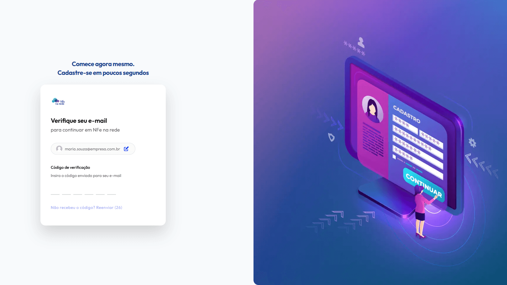 Insira o código enviado por email