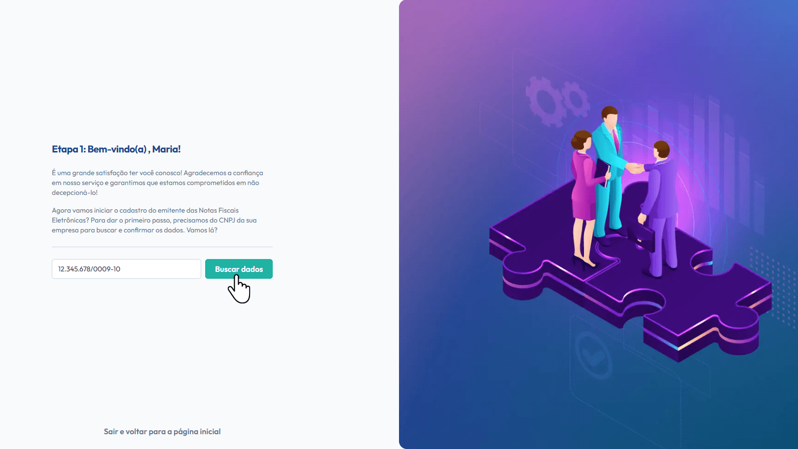 Insira o CNPJ e clique em: Buscar dados