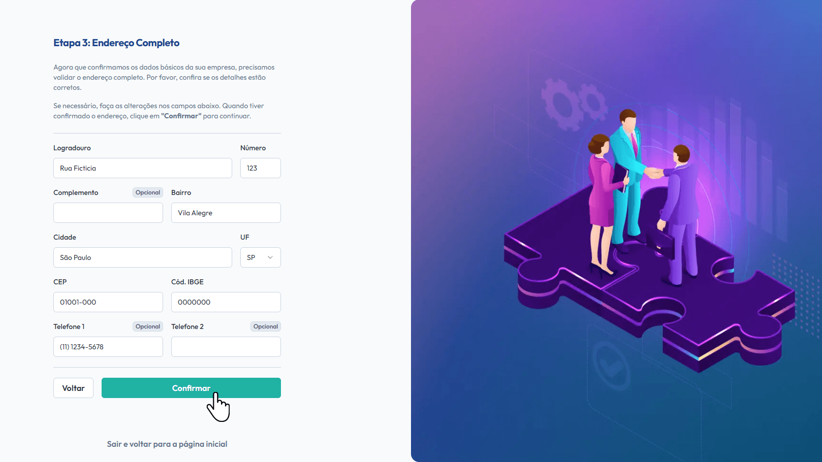 Verifique o endereço da empresa.