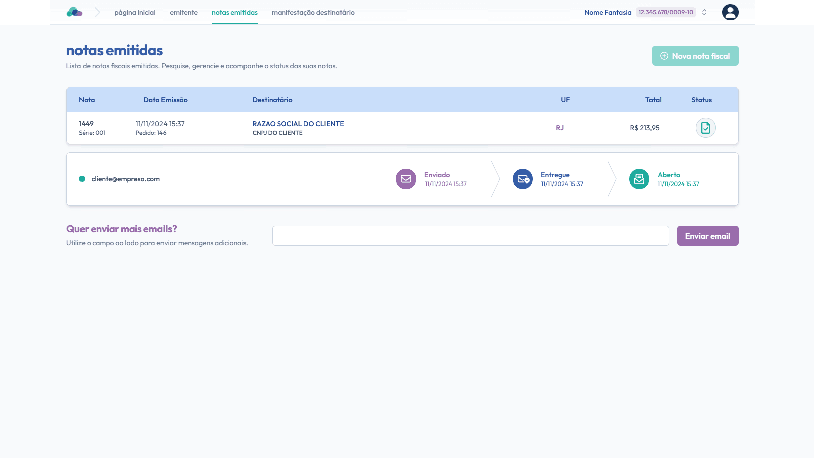 Verifique os detalhes do envio.