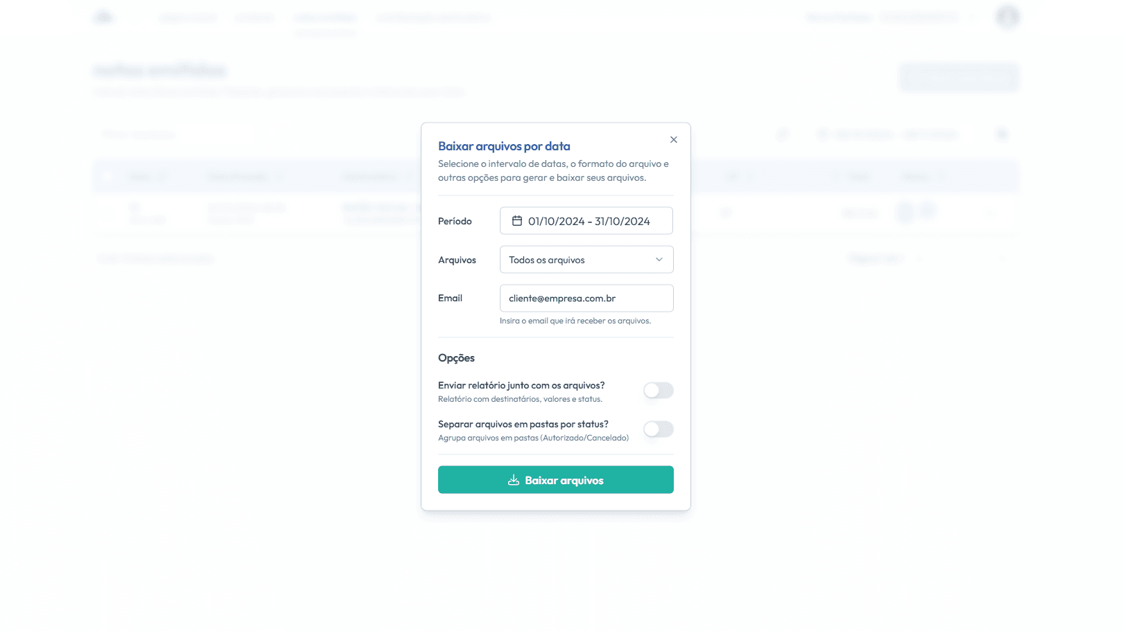 Preencha o email para envio