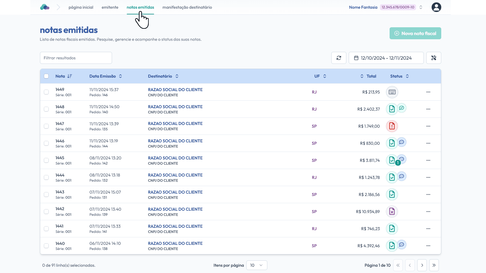 Clique em: notas emitidas