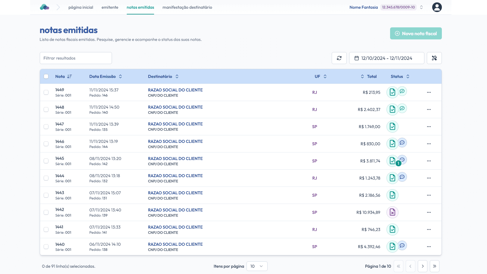 Verifique que a nota foi emitida.