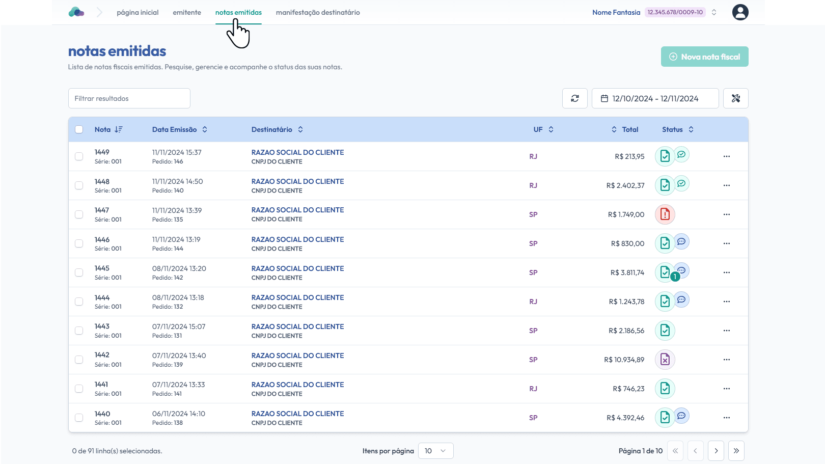 Clique em: notas emitidas