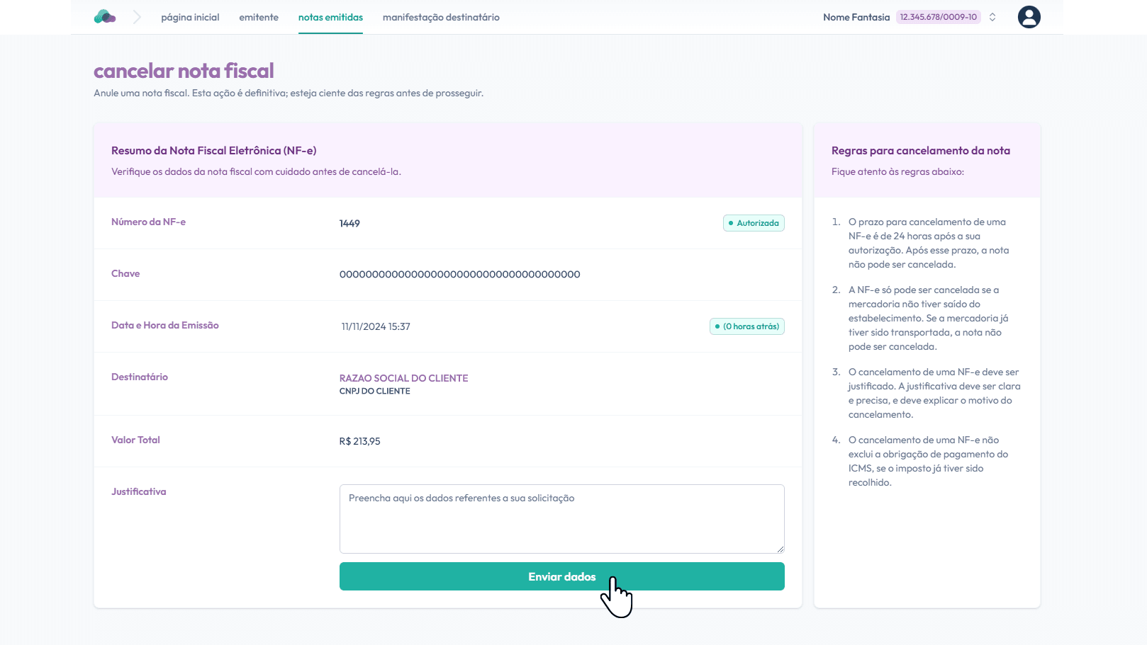 Clique em: Enviar dados.