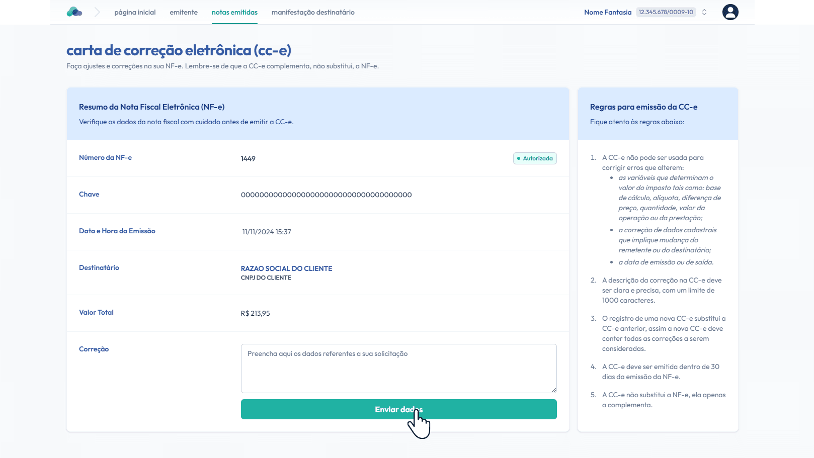 Clique em: Enviar dados.