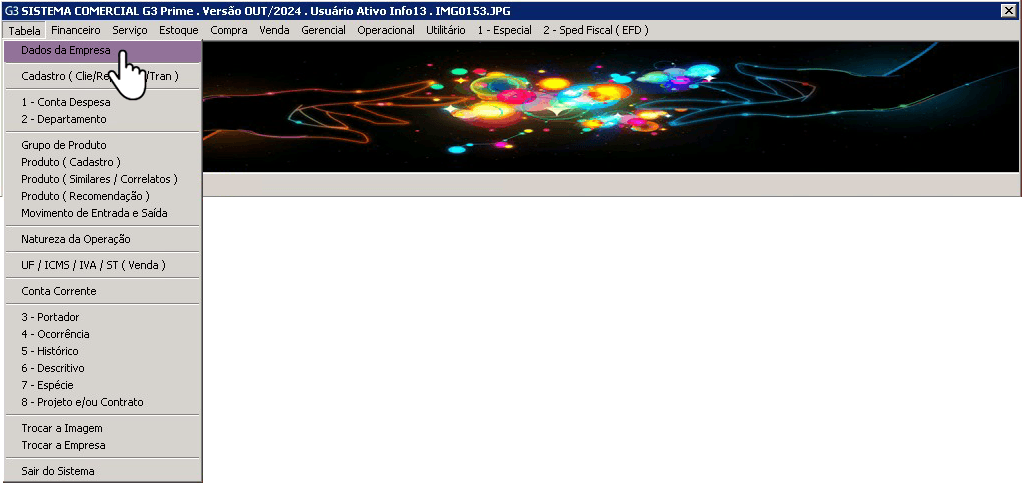 Clique em: Dados da Empresa