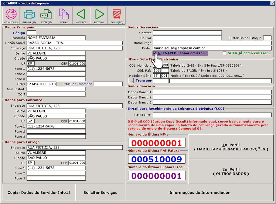 Selecione o NFe na rede