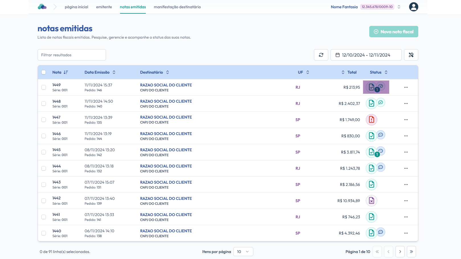 Indicador de que existe 1 CC-e para essa nota.