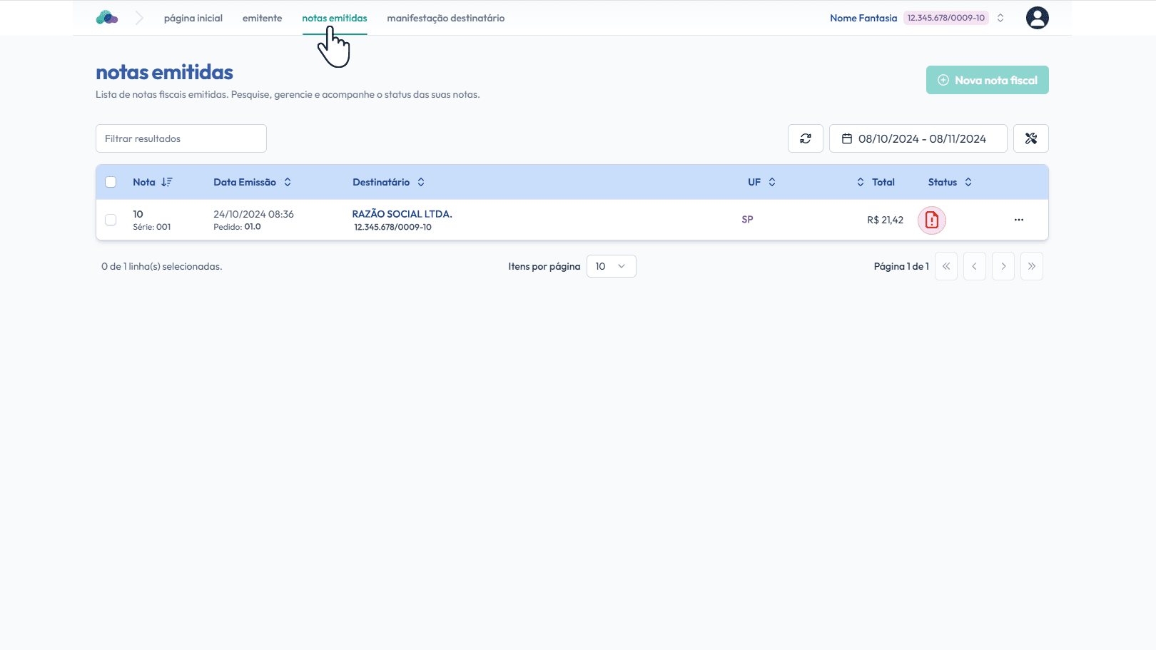 Clique em: notas emitidas