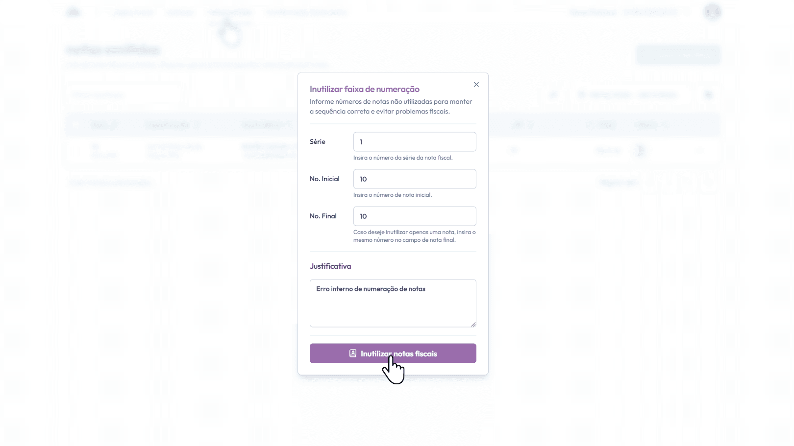 Clique em: Inutilizar notas fiscais