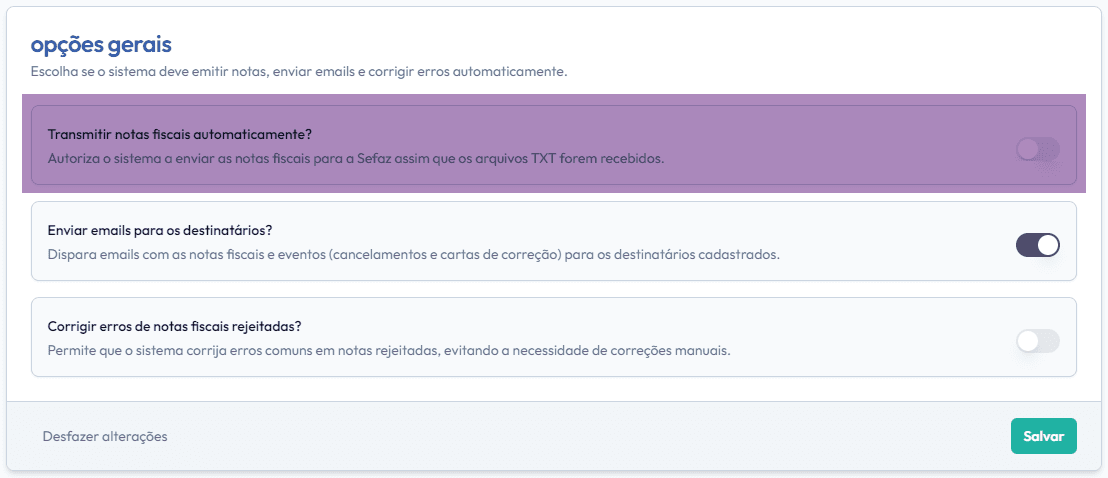 Desmarque a opção de envio automático
