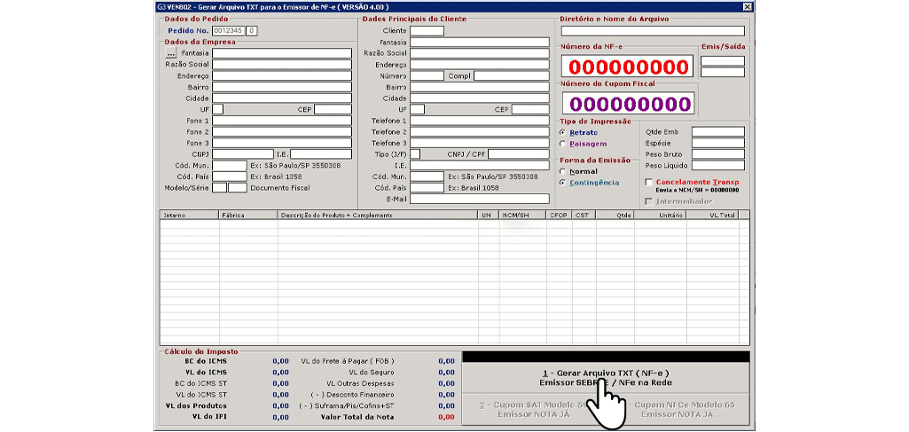 Clique em: Gerar TXT