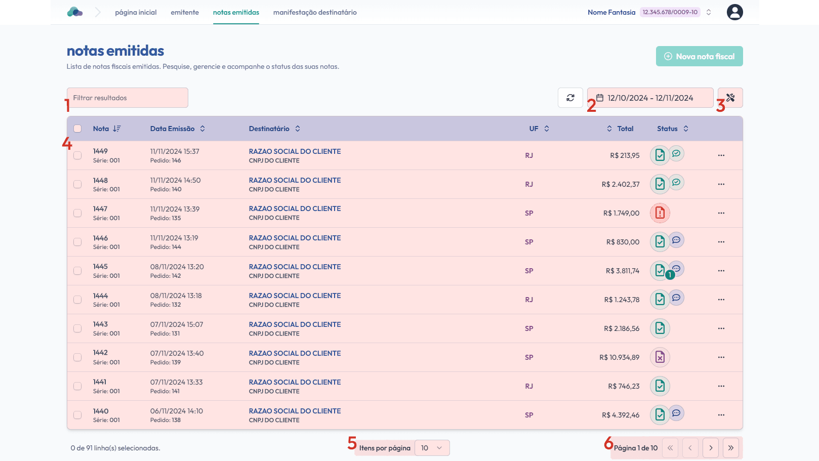 Explorando a tabela de notas emitidas