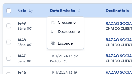 Clique no título da coluna.