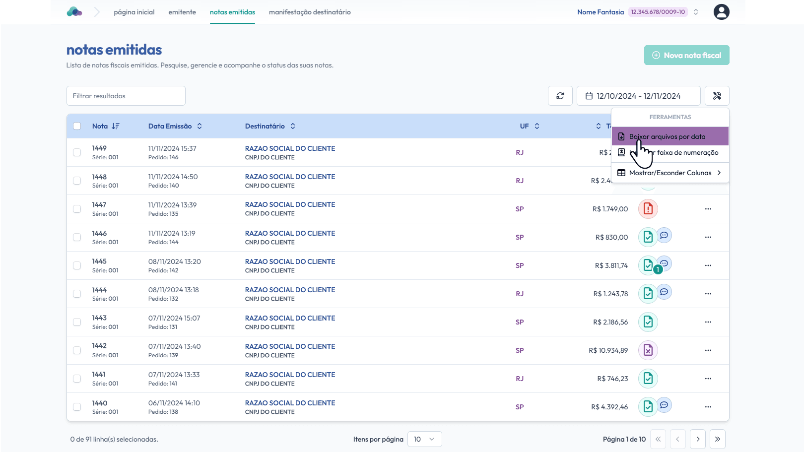 Clique em: Baixar arquivos por data