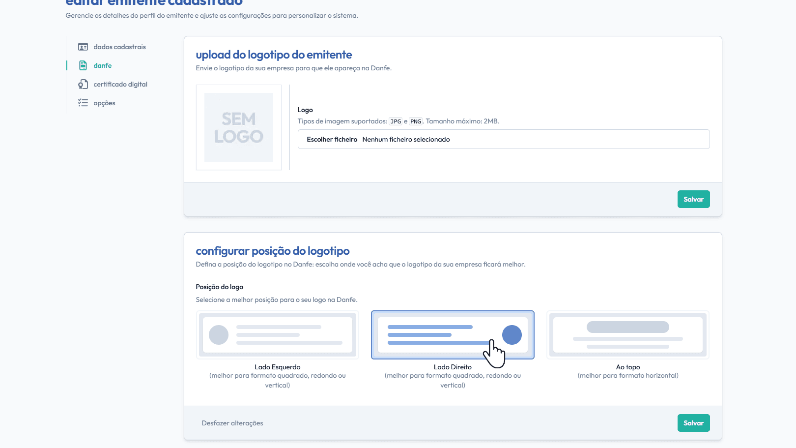 Escolha a posição do logo