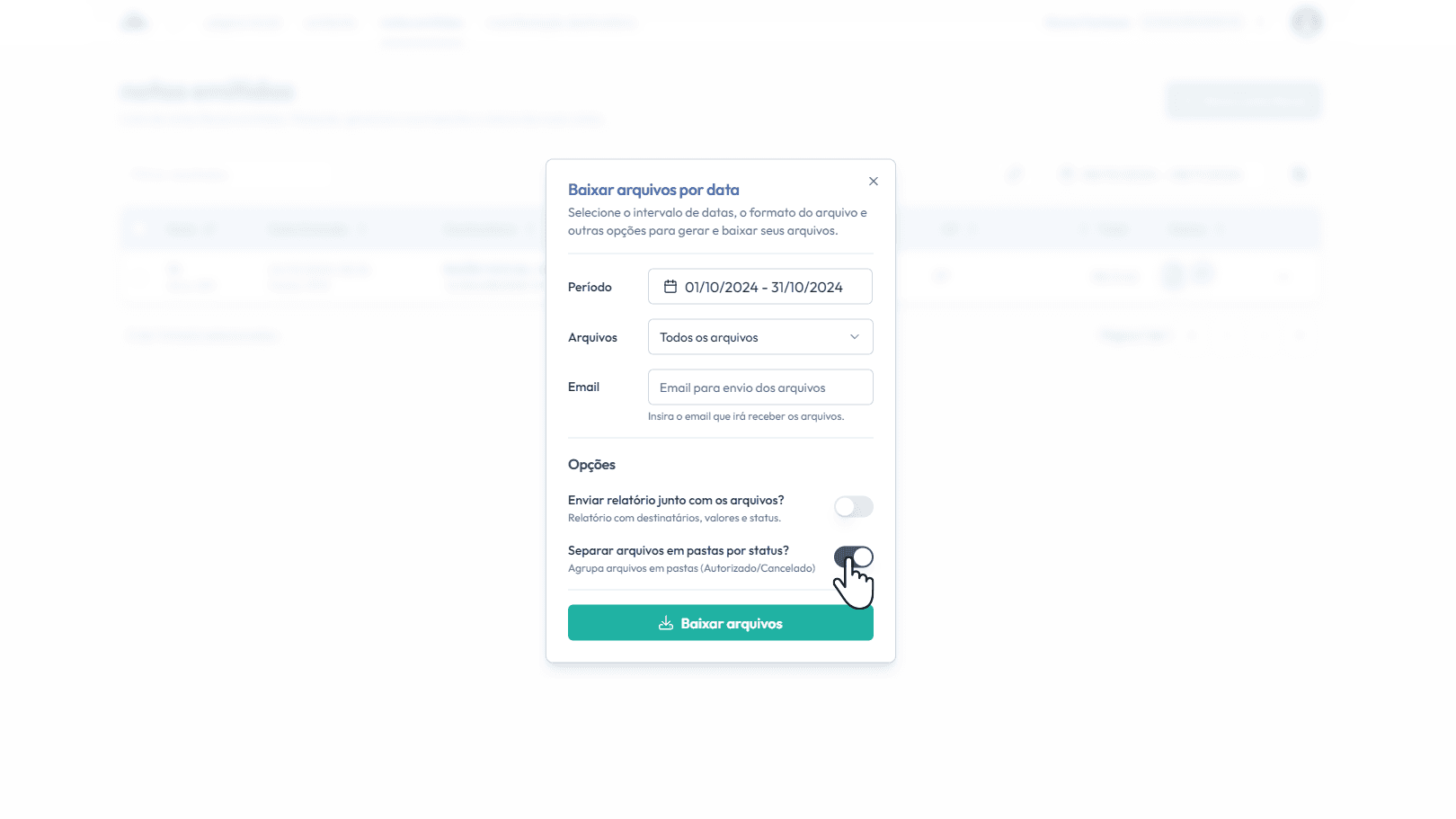 Selecione se desejar separar por status