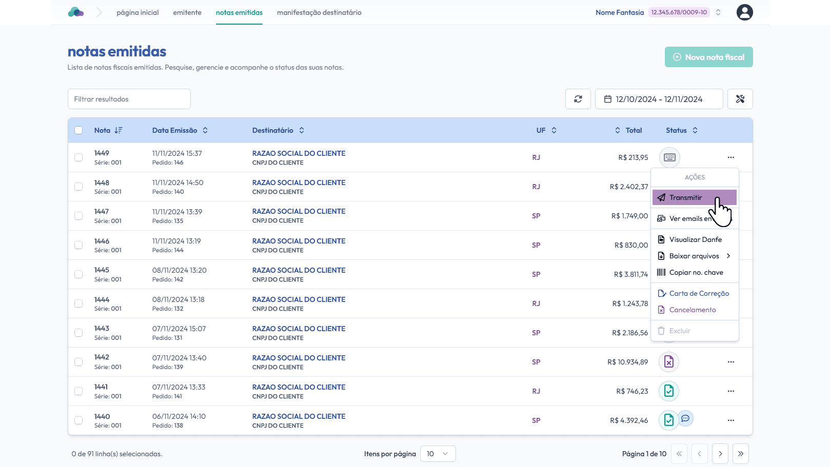 Clique em: Transmitir