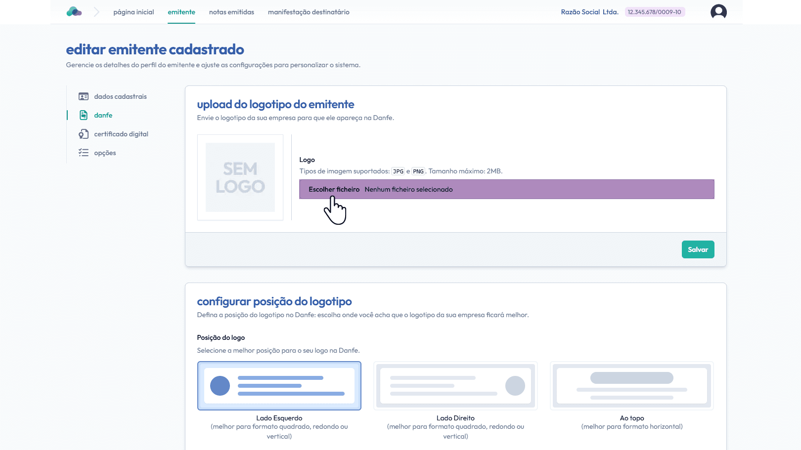 Clique na área destacada