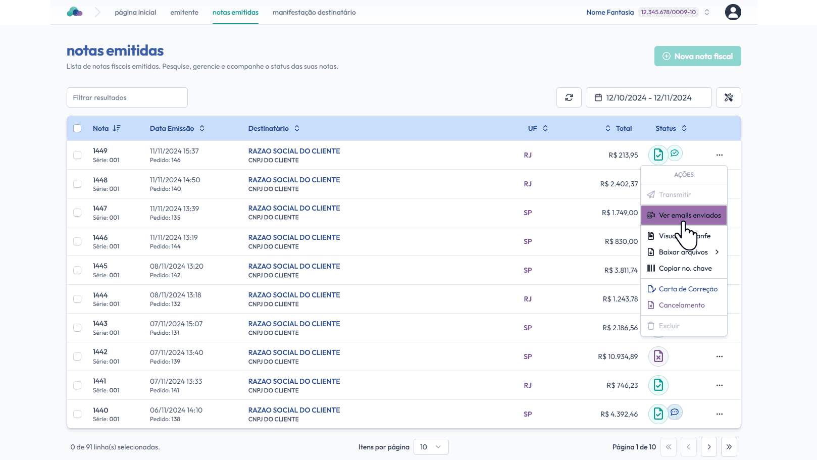 Clique em: Ver emails enviados.
