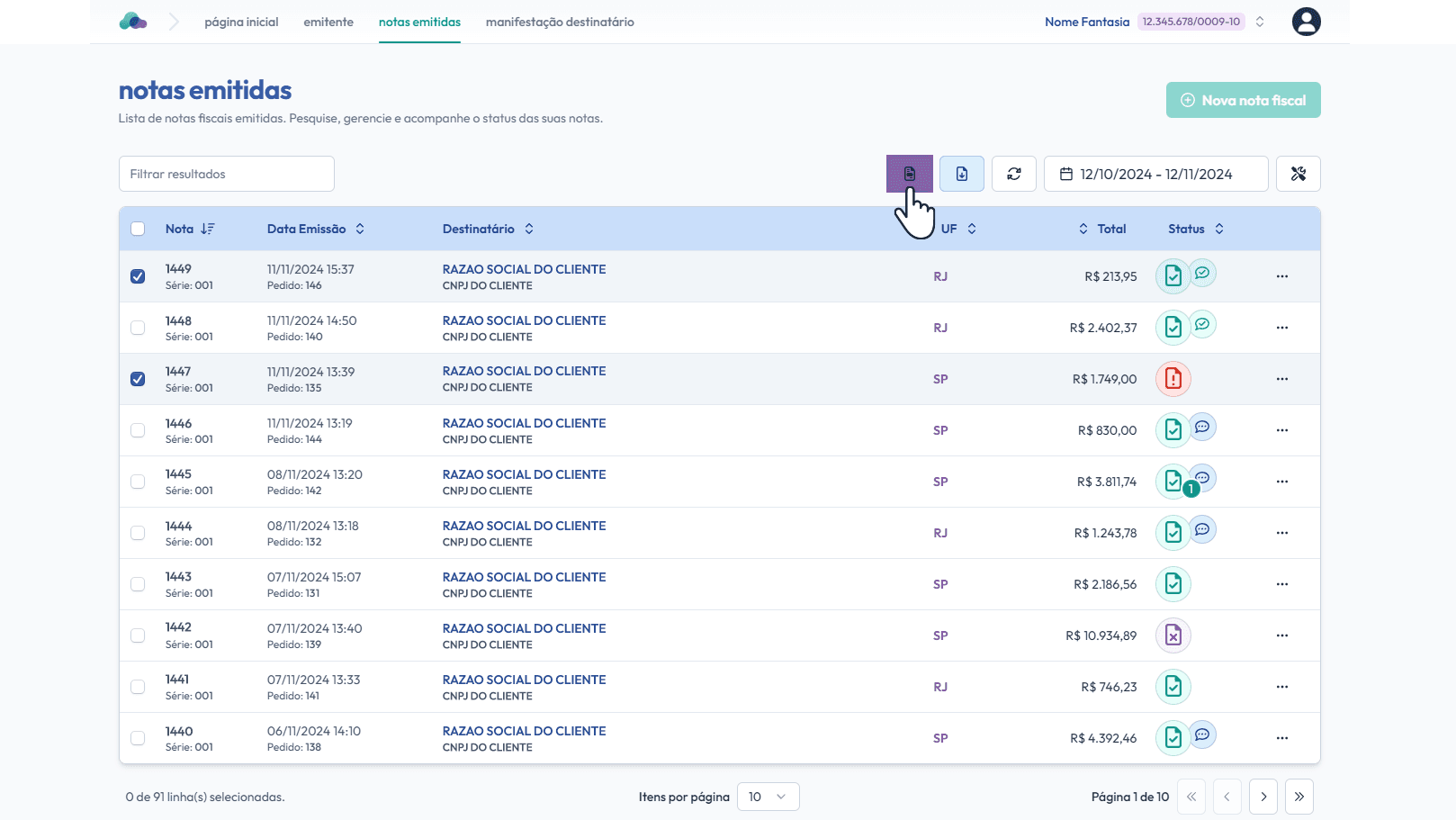 Opção: Visualizar Danfes selecionadas